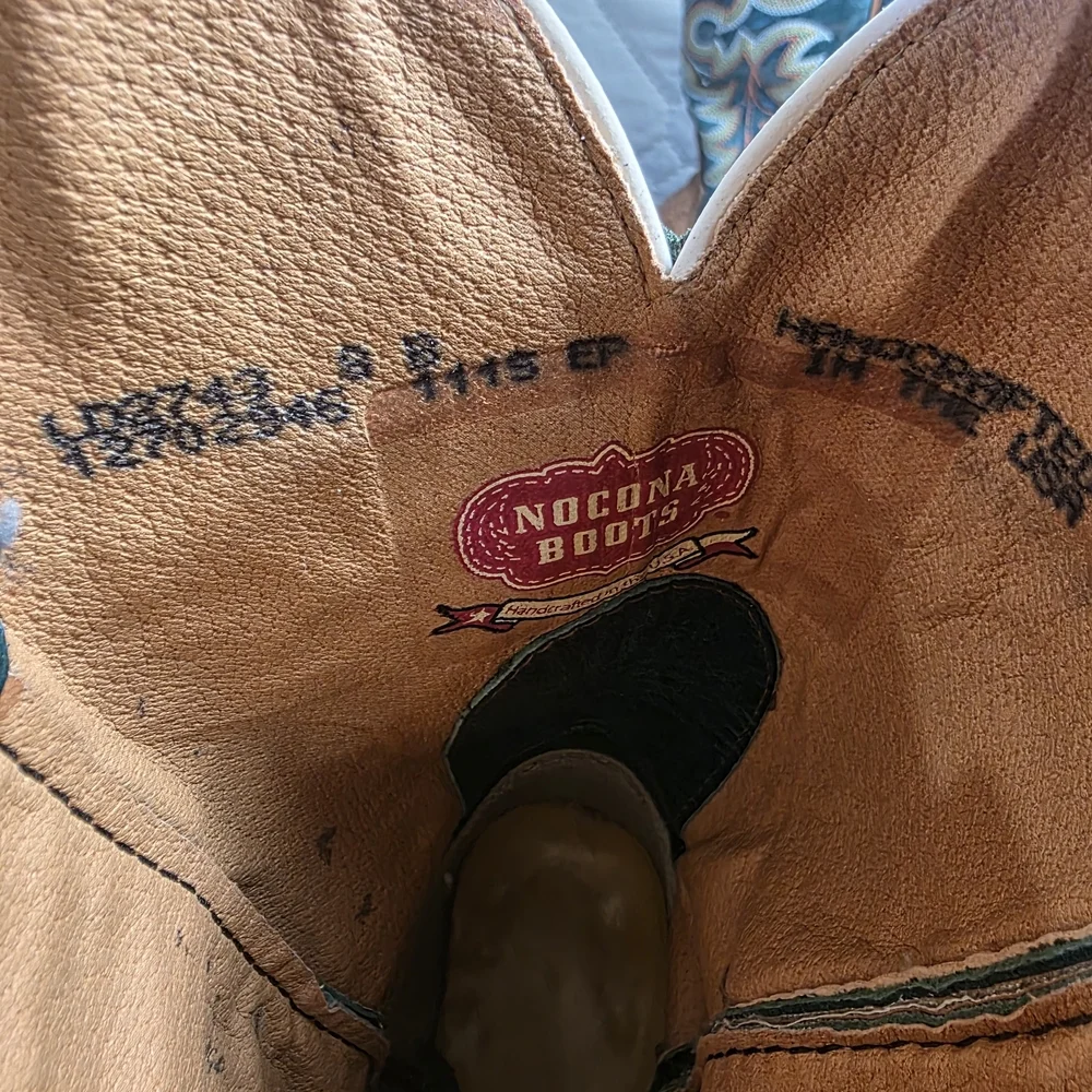 Nocona Womens Green and Brown Leather Pull On Cowgirl Boots Size 8B - Picture 3 of 10